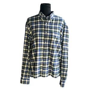 Uniqlo Flannel Raw Hem Button Down Size L Check Blue Black Casual Cotton